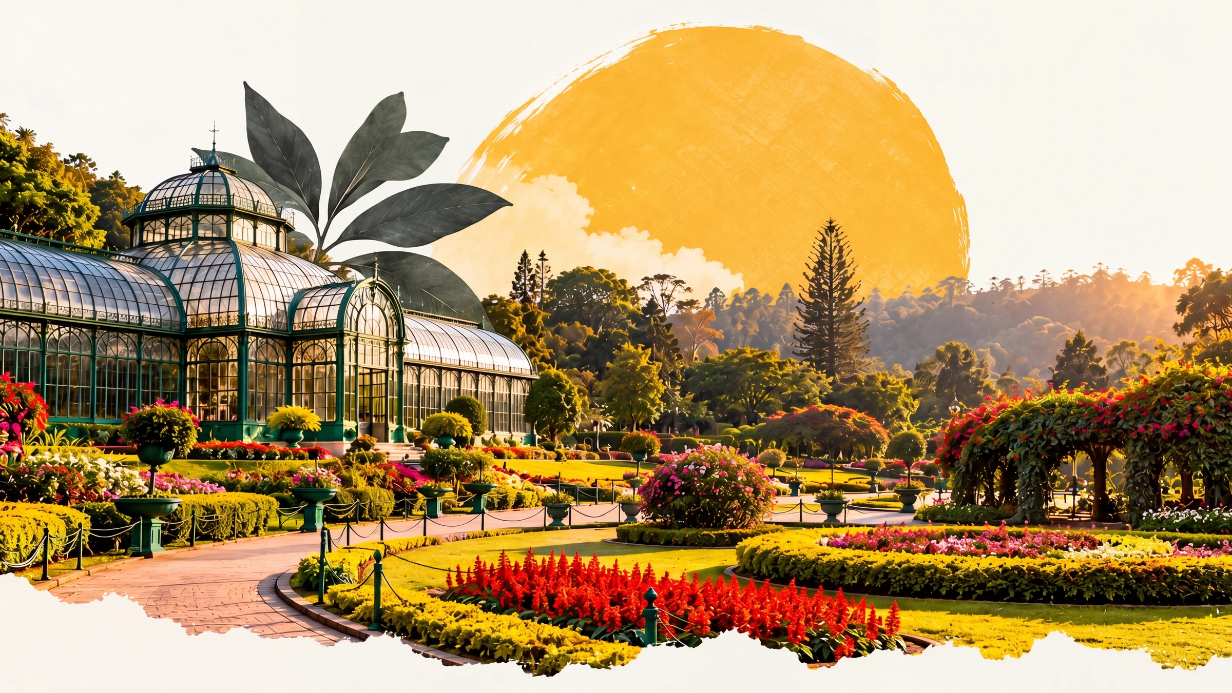 Botanical Garden glasshouse and flower gardens